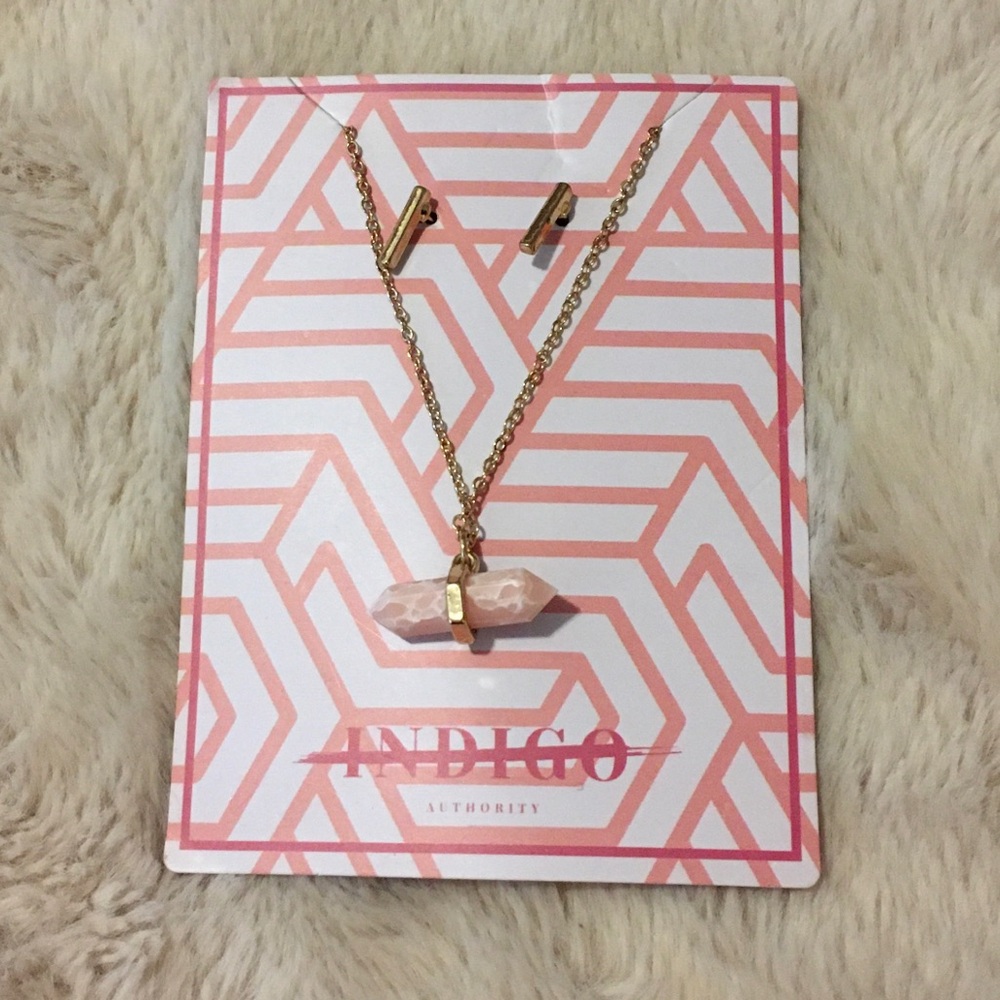 NWT Indigo Authority Cora Pink 30” Necklace and Earring Set